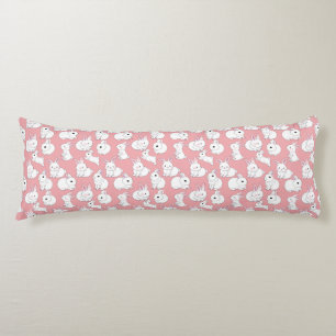 White rabbits pattern 01.bw LPink BG Body Pillow