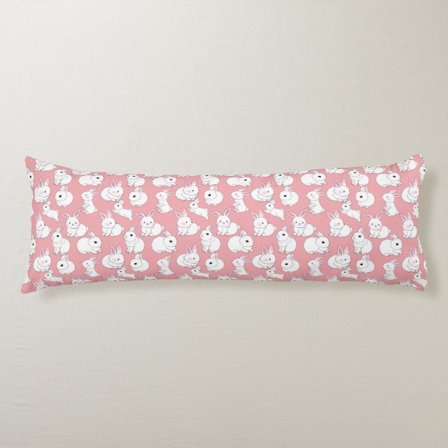 White rabbits pattern 01.bw LPink BG Body Pillow (Front)