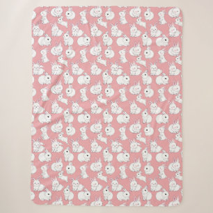 White rabbits pattern 01.bw LPink BG Sherpa Blanket