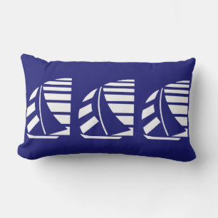 White Racing Boats on Blue Throw Pillow