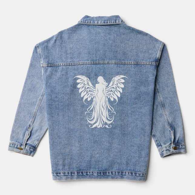White Radiant Ethereal Emblem Angelic Beauty Denim Jacket (Back)