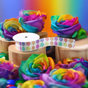 White Rainbow Roses 1.5 inch Satin Ribbon