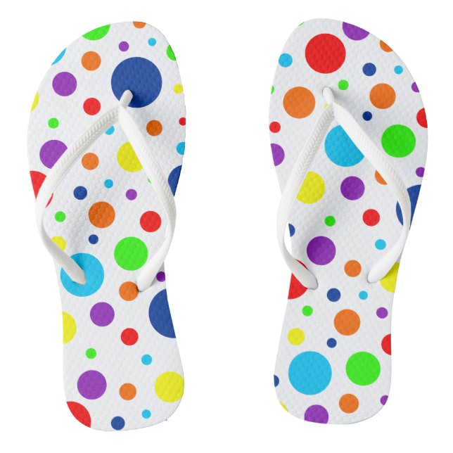 White Rainbow Spots Flip Flops (Footbed)