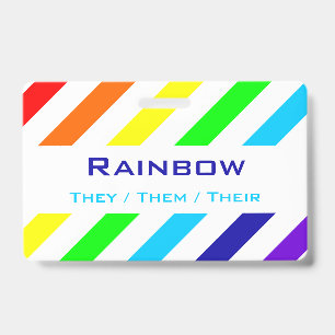 White Rainbow Stripes Name / Pronoun Badge