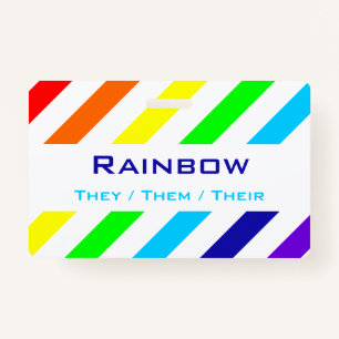 White Rainbow Stripes Name / Pronoun Badge