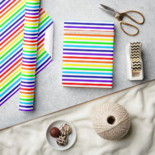 White Rainbow Stripes Wrapping Paper