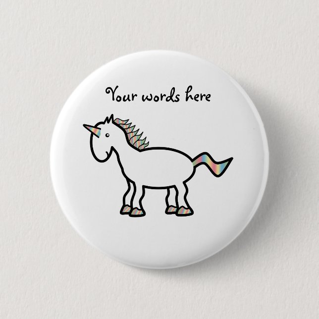 White rainbow unicorn 2 inch round button (Front)