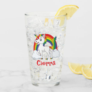 White & Rainbow Unicorn Personalized Name Glass