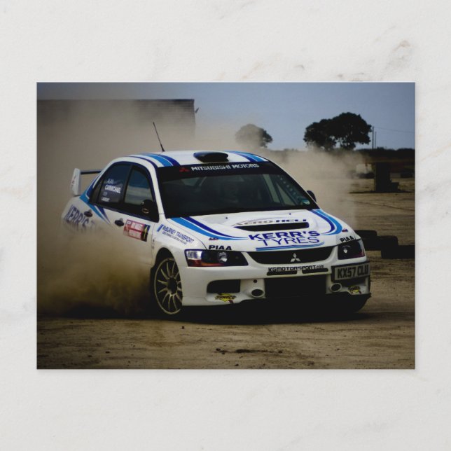 White Rally Car Postcard (Front)