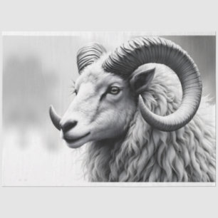 White Ram in Black and White Tissue Paper