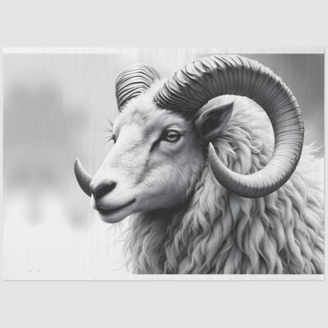White Ram in Black and White Tissue Paper (Front)