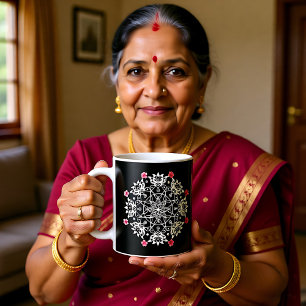 White Rangoli with hibiscus Coffee Mug