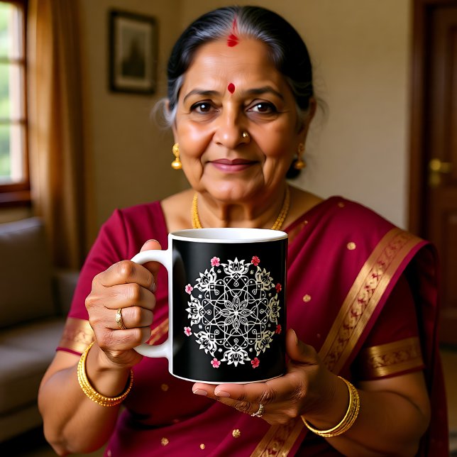 White Rangoli with hibiscus Coffee Mug (White Rangoli with hibiscus Coffee Mug)