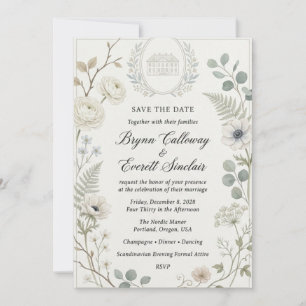 White Ranunculus, Anemones, Wildflowers, Eucalyptu Invitation