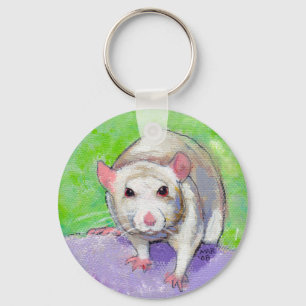 White rat cute colourful acrylic painting pet rats keychain