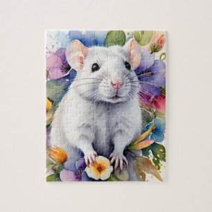 White Rat Mouse Family Pet Portrait Jigsaw Puzzle