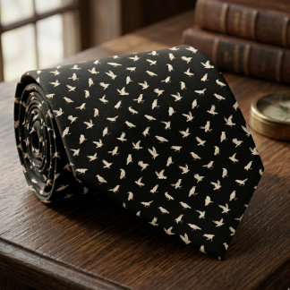 White Raven Bird Pattern – Gothic Groom Gift Tie