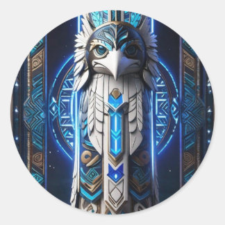 White Raven Blue Totem Classic Round Sticker