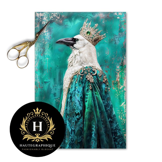 White Raven in Teal Royal Cloak Decoupage Tissue Paper (Creator Uploaded)