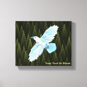 White Raven on Fractal Conifers Canvas Print