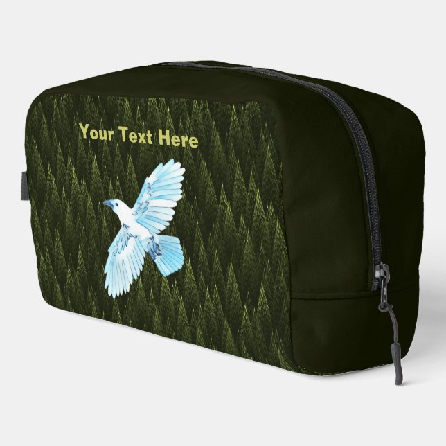 White Raven on Fractal Conifers Dopp Kit (Right Corner)