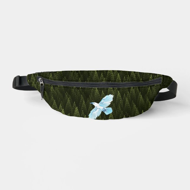 White Raven on Fractal Conifers Fanny Pack (Front)