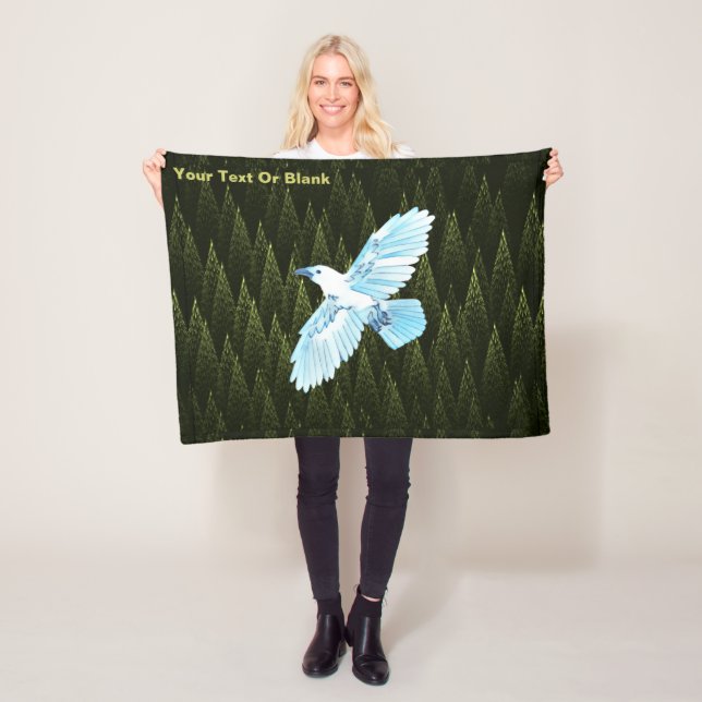 White Raven on Fractal Conifers Fleece Blanket (In Situ)