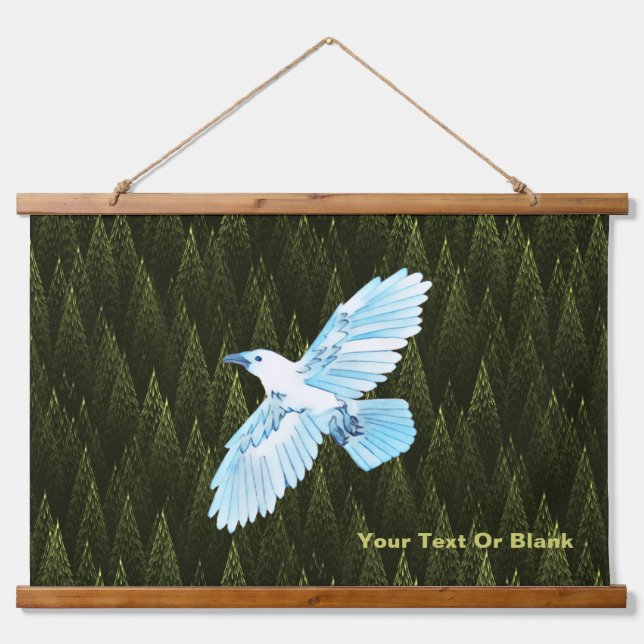 White Raven on Fractal Conifers Hanging Tapestry (Front)