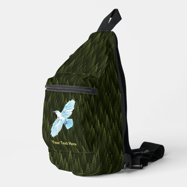 White Raven on Fractal Conifers Sling Bag (Right Corner)