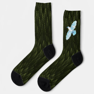 White Raven on Fractal Conifers Socks