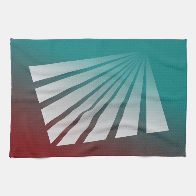 White rays on burgundy teal kitchen towel (Horizontal)