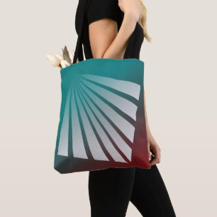 White rays on burgundy teal tote bag