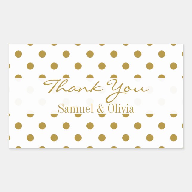 White Rectangle Custom Gold Polka Dotted Thank You Sticker (Front)