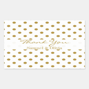 White Rectangle Custom Gold Polka Dotted Thank You Sticker