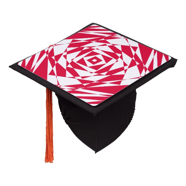 White red abstract illusion  graduation cap topper (Angled)