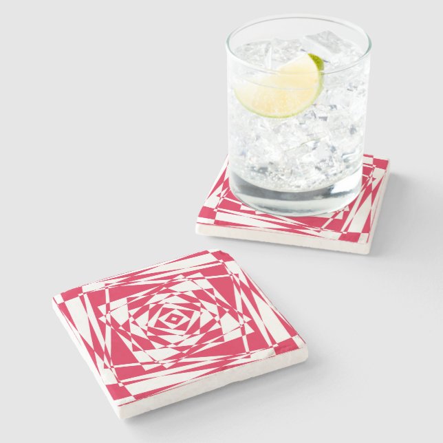 White red abstract illusion  stone coaster (Side)