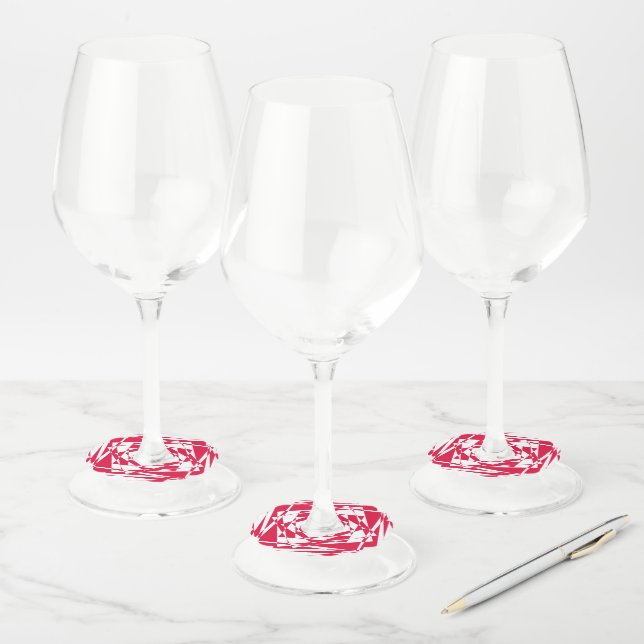 White red abstract illusion  wine glass tag (Set)
