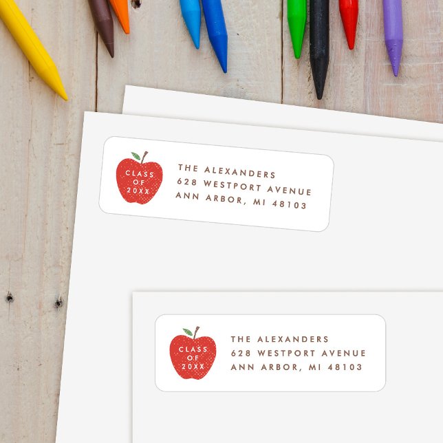 White Red Apple Preschool Graduation Address Label (Creator Uploaded)