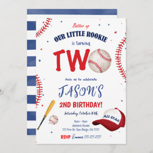 White & Red Baseball Birthday Invitation