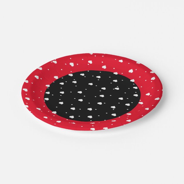 White Red & Black Valentines Hearts Pattern Paper Plate (Angled)