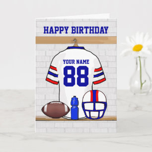 White Red Blue Football Jersey Happy Birthday Card