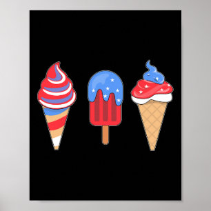 White Red Blue Ice Cream American Flag 4th Of July Poster