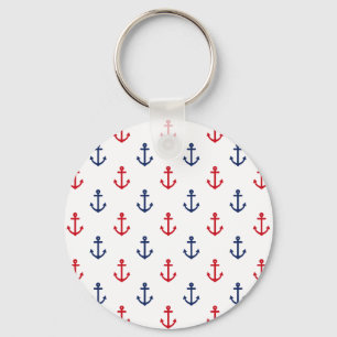 White Red Blue Nautical Anchor Pattern Keychain
