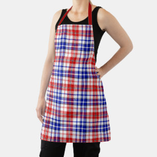 White Red Blue Plaid Tartan Design Apron
