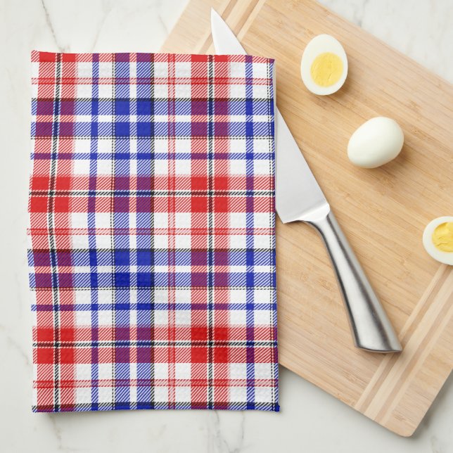 White Red Blue Plaid Tartan Design  Kitchen Towel (Quarter Fold)