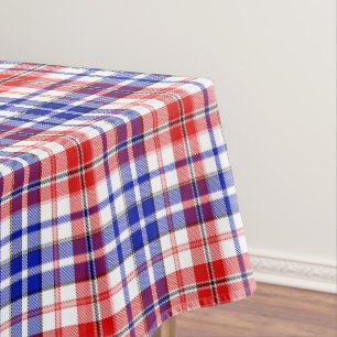 White Red Blue Plaid Tartan Design  Tablecloth