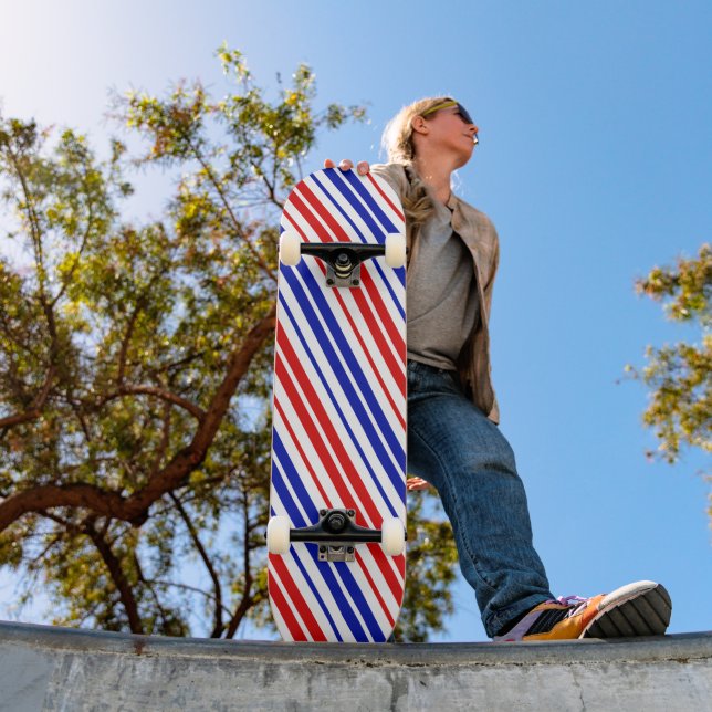 White Red Blue Stripes Pattern   Skateboard (Outdoor 1)