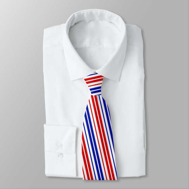 White Red Blue Stripes Pattern   Tie (Tied)