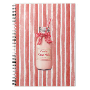 White Red Candy Cane Drink Stripes Notebook