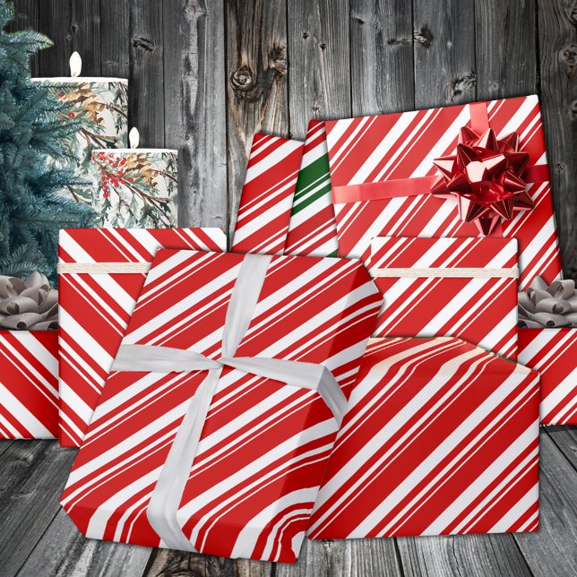 White Red Candy Cane Stripe Holiday Wrapping Paper (White Red Candy Cane Stripe Holiday Wrapping Paper in 6 & 15 foot long 30 inch tall rolls)